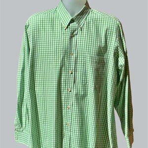 PAUL FREDRICK MENS LONG SLEEVE BUTTON DOWN GREEN WHITE GINGHAM SPORT SHIRT L